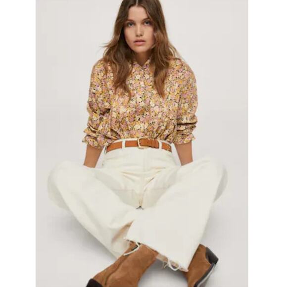 MNG Mango Diana Floral Button Down Blouse Top Size 4 - Picture 1 of 12